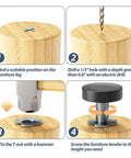 Step-by-step guide showing installation of Adjustable Foot Pads For Furniture And Home Use, Grippy Non Slip Floor Protectors.