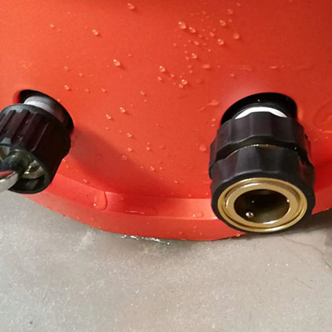 Close-up of Pack Of 2 Quick Connect Garden Hose Adapters With Hand Tighten Design installed on orange surface
