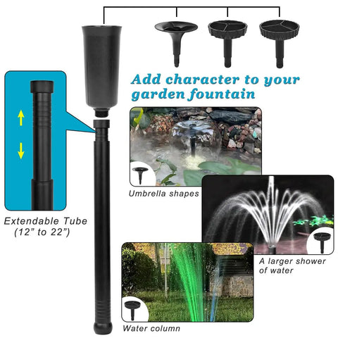 LED Pond Pump With Fountain Kit 45W Submersible Water Pump 792 GPH 3000 L/H nozzles and fountain patterns