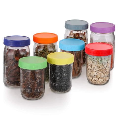 Hella Versatile Wide Mouth Mason Jar Lids 16 Pack Dope Colored Plastic Caps For Ball And Kerr Canning Jars Featuring Legit Leak Proof Food Grade Storage Covers That Make Your Pantry Pop