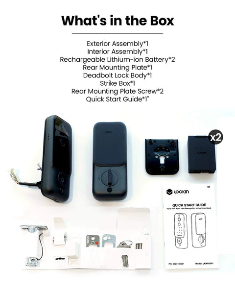Dual Swappable Battery Smart Lock With 6 Month Power, 2K 180 Degree Camera And Video Doorbell For Front Door, components displayed