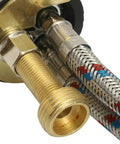 Close-up of Hella Durable Zinc Alloy Salon Shampoo Bowl Faucet Kit With Hot And Cold Mixer Sprayer Hose Set connections.