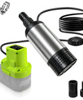 Heavy Duty 1000 GPH Submersible Water Pump Featuring Brushless Motor And 15V Low Voltage Protection For Ryobi 18V Batteries with attachments