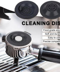 Pro Grade Espresso Maintenance Kit For Luxe Coffee Machines With 2 Backflush Discs 4 Activated Carbon Water Filters And 8 Espresso Care Tablets product image showing silicone backflush disc on portafilter.