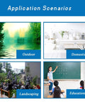 Image showing four application scenarios: outdoor, domestic, landscaping, and educational settings.