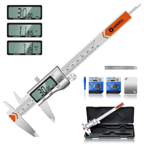 Beefy All Metal Digital Caliper With Extra Batteries And Battery Cover 6 Inch Measuring Tool on display with case and accessories