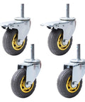 Heavy Duty Swivel Caster Wheels Set of 4 100mm Rubber Castors for Furniture Trolley & Moving Equipment M14x60mm Stem with Brake (125mm/5in) with metal frame and yellow accents.