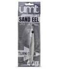 Heavyweight Forty Gram Vertical Casting Jig With Razor Sharp Treble Hooks And Streamlined Silver Shape in packaging.
