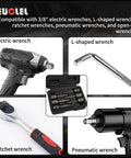 Six Piece Three Eighths Inch Drive Impact Wedge Extractor Set Heavy Duty Easy Out Bolt Remover Kit for Broken Nuts with Compatible Tools