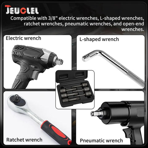 Six Piece Three Eighths Inch Drive Impact Wedge Extractor Set Heavy Duty Easy Out Bolt Remover Kit for Broken Nuts with Compatible Tools