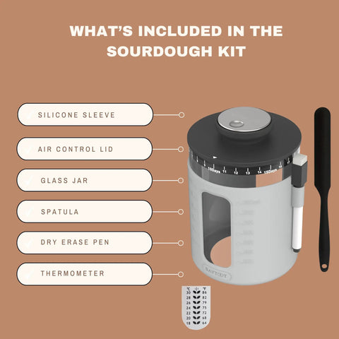 Sourdough Starter Jar Kit With 33 Oz Capacity Upgraded 2026 Design Thick Glass Base Airflow Lid Feeding Marker And Spatula Included