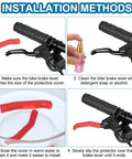 Image of red sleeves being fitted onto bike brake levers with installation steps for Bike Brake Lever Silicone Sleeve 2 Pack Anti Slip Cover For Mountain And Road Bikes Bicycle Brake Lever Protector Grips Accessory Lightweight White Silicone Wraps For Smoother Shifts And Better Grip