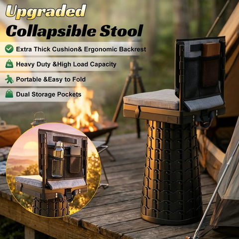 Heavy Duty Collapsible Stool With Backrest And Extra Thick Cushion 1000lbs Max Portable Folding Outdoor Chair by campfire
