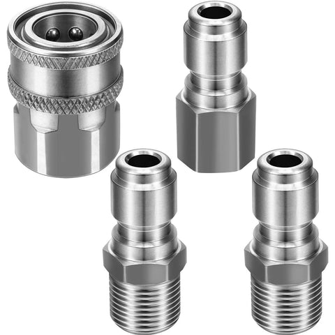 Hotop NPT 3/8 in stainless steel quick-connect pressure washer adapter kit, four-piece set with male nipples