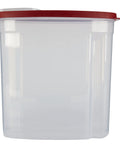 Flex And Seal Airtight Food Storage Container With Large Mouth Keeps Cereals Locked Down Smooth Operator Style Plus Bpa Free Build, clear plastic jar with red lid.