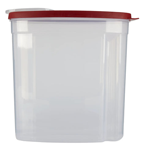 Flex And Seal Airtight Food Storage Container With Large Mouth Keeps Cereals Locked Down Smooth Operator Style Plus Bpa Free Build, clear plastic jar with red lid.