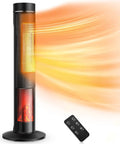 36 Inch Tower Space Heater For Large Rooms With 1500W Ceramic Electric Fireplace Effect, Adjustable Thermostat, Realistic 3D Flames, Smooth Oscillation And Wireless Remote Slams The Freeze Like A Champ displays warmth with flames and remote.