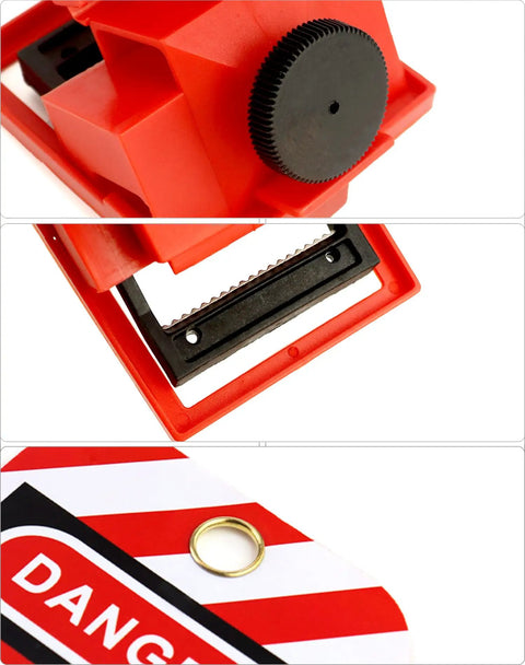 Universal Six Pack Circuit Breaker Lockout Kit For 480/600V Single Pole With Clamp Style Gear And 20 Danger Do Not Operate Tags close-up