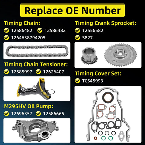 Chevy 5.3 Timing Chain Kit M295HV Oil Pump For 2007 To 2013 Silverado Tahoe Suburban GMC Sierra Yukon Hummer parts diagram