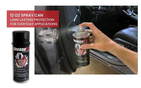 Lithium Thickened Light Duty Grease For Doors And Hinges Tracks Bicycles Trailers And More Non Staining EP Lubricant spray can in use