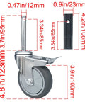 Set Of Four Smooth Operator 4 Inch Swivel Casters Dead Silent Tpr Rubber Glides with M12 screw stem, showing size dimensions.