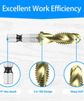 Three In One Drill And Tap Bit Set With Quick Change Adapter Titanium Coated close-up showing 1/4" hex shank and 3-in-1 bit design