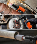 Pneumatic Air Die Grinder Set With Straight And Angled Heads 20K To 25K Rpm in action on rusted metal and brake components.
