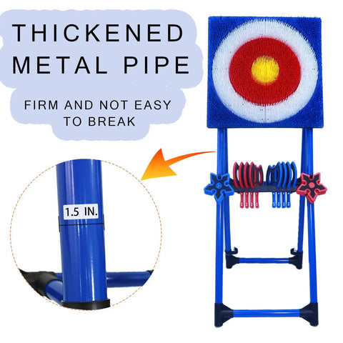 Axe Throwing Game For Backyard Set With Target Board, Eight Throwing Axes And Eight Stars, featuring thickened metal pipes.