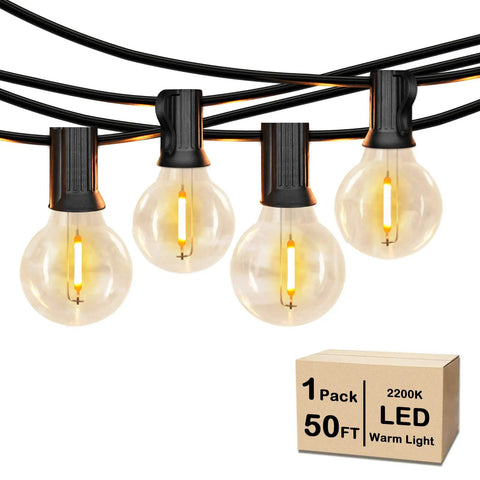 50Ft Led G40 Globe String Lights With 50 Plus 2 Dimmable Edison Bulbs, Shatterproof Outdoor Patio Lights against white background