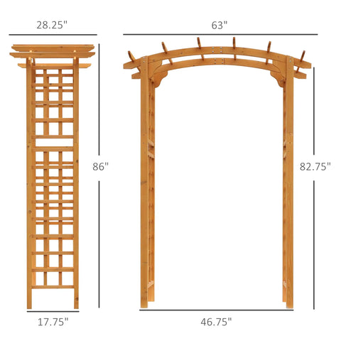 Dimensions and design of 90 Inch Wood Garden Arbor Arch with Trellis Wall for Climbing Plants and Hanging Vines A Sturdy Backyard Decor
