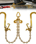 G80 V Bridle Chain Five Sixteenths Inch By Three Feet Heavy Duty Transport Chain With Fifteen Inch J Hooks And Grab Hooks
