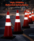 Eight Pack 30 Inch PVC Safety Cones with Reflective Collars and Black Weighted Bases for Traffic Control in Night View