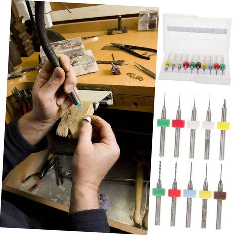 30 Piece Tungsten PCB Drill Bit Set for Hand Drill and Jewelry Making, shown with tools and close-ups of bits