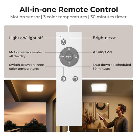 Cordless Motion Sensor LED Ceiling Light With Rechargeable Battery, Magnetic Mount, Remote, Three Color Temperatures displayed