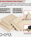 Anti Static PEEK Sheet 50x50x1mm 4Pcs High Temp Conductive Polyether Plate For Industrial And DIY Pros And Hobbyists Use Premium Engineering Plastic With 260 Degree Celsius Heat Resistance And Tough Chemical Wear Resistance. stacked beige sheets