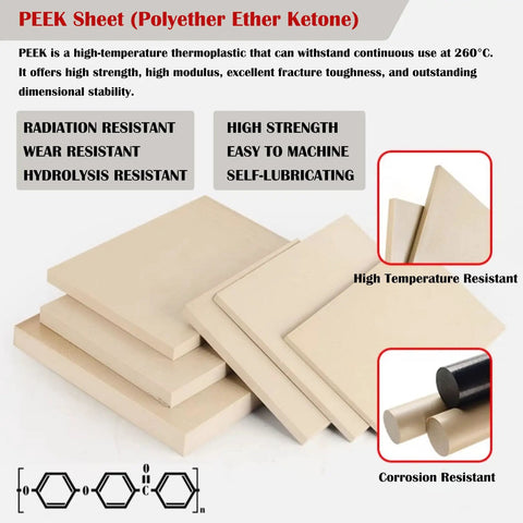 Anti Static PEEK Sheet 50x50x1mm 4Pcs High Temp Conductive Polyether Plate For Industrial And DIY Pros And Hobbyists Use Premium Engineering Plastic With 260 Degree Celsius Heat Resistance And Tough Chemical Wear Resistance. stacked beige sheets