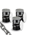 Rock Solid G43 High Test Quarter Inch Anchor Chain For Boat Docking Heavy Duty Alloy Steel Links Badass Durability Two Thousand Four Hundred Foot Roll in black drums.