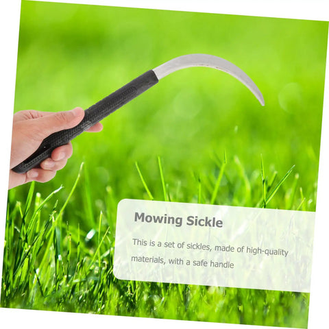 5 Piece Ergonomic Mowing Sickle Set For Manual Reaping And Garden Harvesting, non-slip handle in use on lawn
