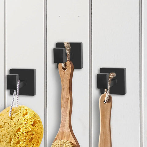Heavy Duty 4 Pack Matte Black Towel Hooks, Rust Proof Stainless Steel Wall Mount Robe Hangers With Rock Solid Grip, Slick Bathroom Kitchen Coat Holders For Everyday Use