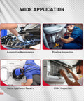 Two Way Articulating Borescope For iPhone And Android With High Temperature Protection And Auto Shutdown At 90 Degrees So You Dont Burn It Great For Tight Spots And Harsh Environments. used in automotive, pipeline, appliance, and HVAC inspection