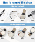 Steps to remove watch strap using Pro Grade Watch Pin Removal Tool Set 3 Pack Stainless Steel Double Ended Spring Bar Tool.