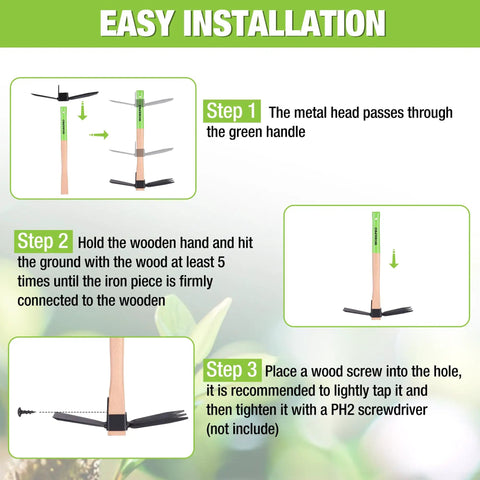 Installation guide for Hoe And Cultivator Garden Rake With 14 Inch Wooden Handle And Sharp Hoe Blade With A Sturdy Three Claw Tiller