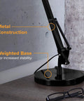 Swing Arm Desk Lamp With 36 Inch Reach Fully Adjustable Multi Joint Metal Build Replaceable LED Bulb Black Office Task Lighting
