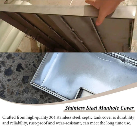 Discreet Backyard Septic Tank Lid 30 By 30 Inch Catch Basin Cover With Easy Pull Retractable Handle Flush Blend Grass Level Stainless Steel Drain Inspection Cap For Solid Home Utility Work, showcasing stainless steel design and quality.