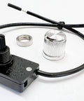 Rotary Style Low High Off Selector Switch With Lead Wire ZE-256 For Incandescent Lights, nickel knob finish, shown with components