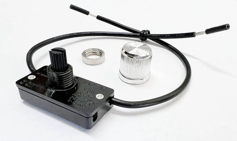 Rotary Style Low High Off Selector Switch With Lead Wire ZE-256 For Incandescent Lights, nickel knob finish, shown with components