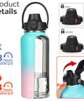 64oz Bubble Gum Insulated Stainless Steel Water Bottle with Straw Lid and 3 Lids, leak-proof, vacuum insulated, wide mouth design