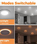 Two modes of 48 Pack 6 Inch Led Recessed Lights With Night Light shown in downlight and night light settings.