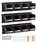 Garage Must Have Wall Mounted Storage Bins Space Saving Organizer with 12 plastic bins and 3 metal rails for screws and tools