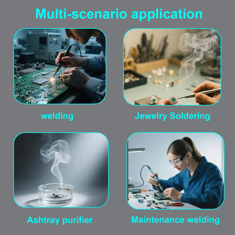Multi-scenario use of Dual Fan Soldering Fume Extractor With H13 HEPA Filter, 3200 RPM Smoke Absorber in different settings
